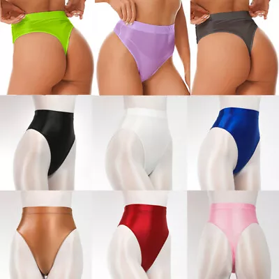 Women Shiny High Cut Thong Bikini Briefs Bottom High Waist Swimwear Booty Shorts • $12.46