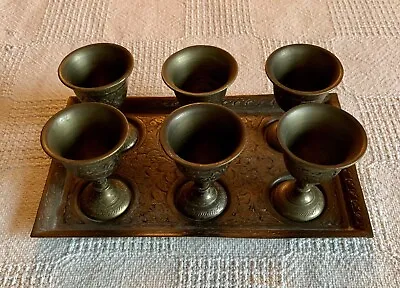 Vintage Set Of 6 Brass Egg Cups With Tray * 1960’s Collectible • $10.99