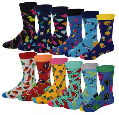 12 Pairs Men's Assorted Crazy Design Crew Dress Socks 10-13 Different Touch • $21.99