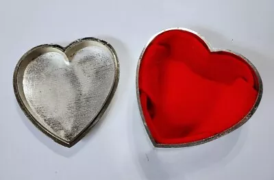 Vintage Silver Plated Tarnish Resistant Heart Shape Trinket Jewelry Box Red • $9