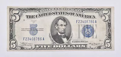 RARE - Crisp 1934-A Silver Certificate $5 Blue Seal $5 Higher Grade! *814 • $10.50