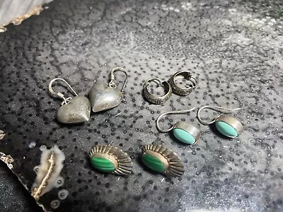 Vintage Sterling Earring Lot 4 Pairs 925 Malachite Turquoise Silver Southwest • $20