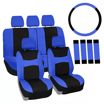 Car Seat Covers For Auto Full Set Blue W/Steering Wheel/Belt Pad/5Head Rest • $28.49