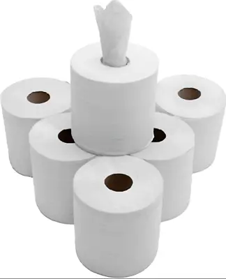 6 Pack 2 Ply White Embossed Centre Feed Paper Wipe Rolls 2 Ply Rolls Hand Towels • £8.93