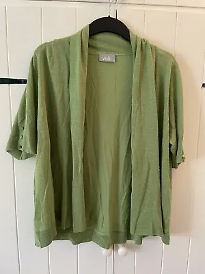 Wallis Green Linen Mix Knit Cardigan Shirt Sleeves Size Large Button Detail • £13