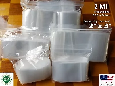 2 X 3  CLEAR 2 MIL ZIP SEAL BAGS POLY PLASTIC RECLOSABLE LOCK MINI SMALL BAGGIES • $6.85