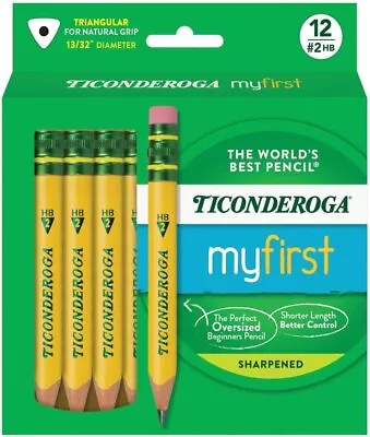 Ticonderoga My First Short Triangular Wood-Cased Pencils 2 HB Soft With Erasers • $16