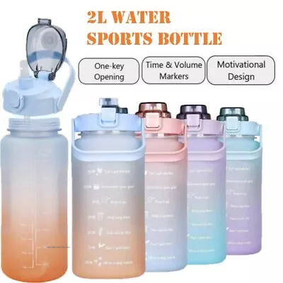 2L Water Sports Bottle Straw Cup Motivational Drink Flask With Time Markings Gym • $12.94