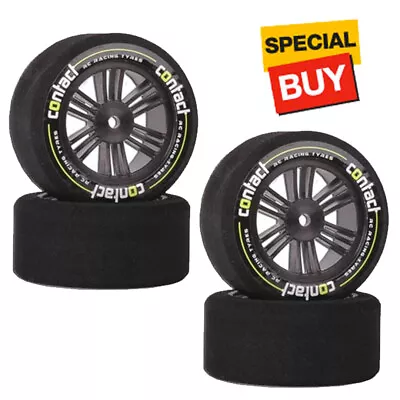 $36.18 • Buy Contact RC 1/10 Foam Front / Back Tires JAP Black Carbon Wheels (4)