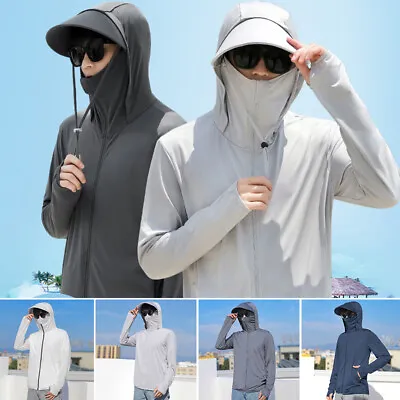✿Men Sun Skin Protection T-Shirt Hoodie Long Sleeve Outdoor Fishing Tops 50+ UPF • $5.76