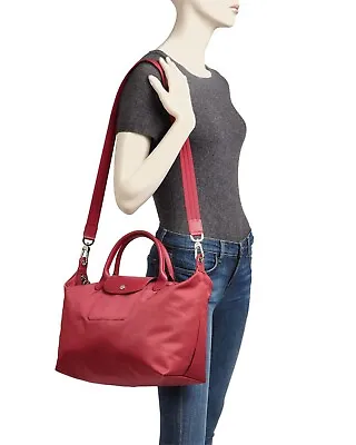 NEW Longchamp Le Pliage Neo Medium Nylon Tote - Raspberry/Silver • $200