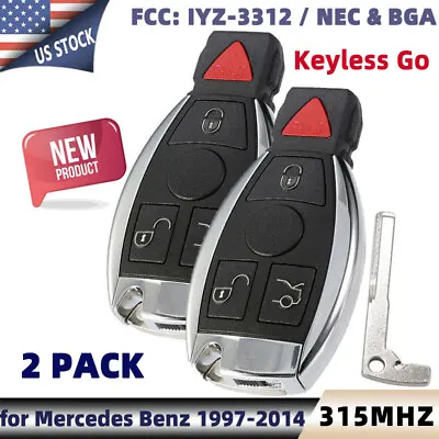 2 For Mercedes Benz 1997-2014 / 4-Button Smart Key Keyless Go IYZ-3312 NEC & BGA • $78.26