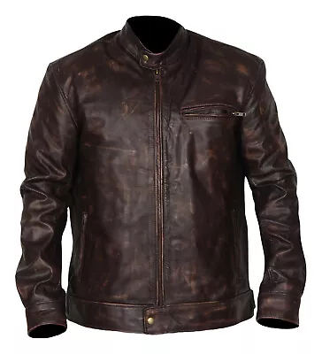 Mens Lucas Till MacGyver Costume Biker Motorcycle Genuine Leather Jacket • $103.02