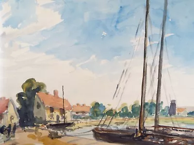 Original Watercolour 'Sailing Barge At A Quay' Circa 1940's Charles Way • £48