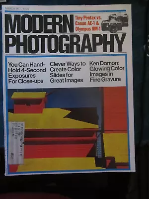 Modern Photography Magazine March 1977 Tiny Pentax Canon AE-1 Olympus OM-1 P • $9.99