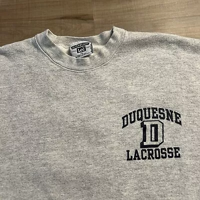 Vintage Duquesne University Lacrosse Sweatshirt Size XL Heather Grey 90s • $28