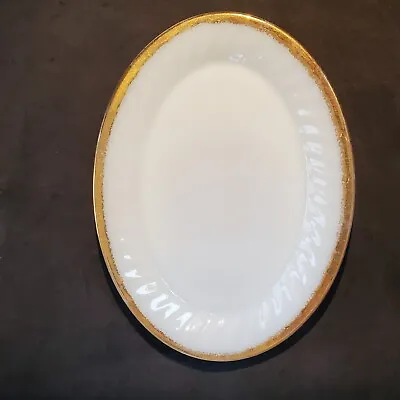 Fire King Oven Ware White 11 1/2  Oval Platter With Gold Trim Vintage Plate Milk • $15.10