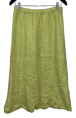 Match Point VTG Chartreuse Linen Skirt Boho Cottagecore Beach Festival Midi Sz S • $34.76