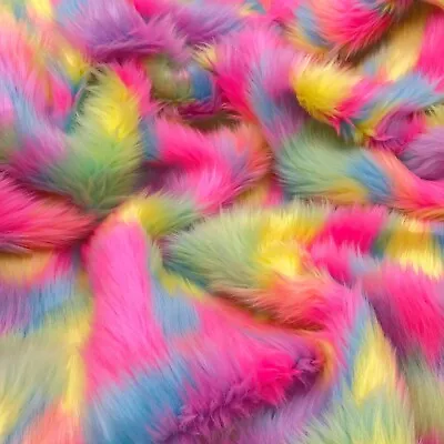 Pastel Rainbow Mohair Shaggy Faux Fur Fabric By The Yard ( Long Pile ) 60  Wide • $23.99