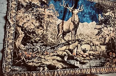 Vintage 60s 70s Deer Elk Stag Tapestry Wall Hanging/Cabin Decor 72  X 48   • $34.99