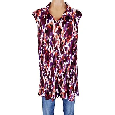 Maggie Barnes 4X Top Womens Plus Size Pink Animal Print Crinkle Sleeveless Shirt • $14.88