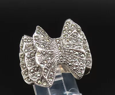 925 Sterling Silver - Vintage Fancy Marcasite Bow Tie Ring Sz 7 - RG25441 • $66.75