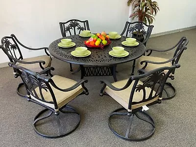 Palm Tree Outdoor Patio 7pc Dining Set With 60  Round Table - Antique Bronze  • $2599