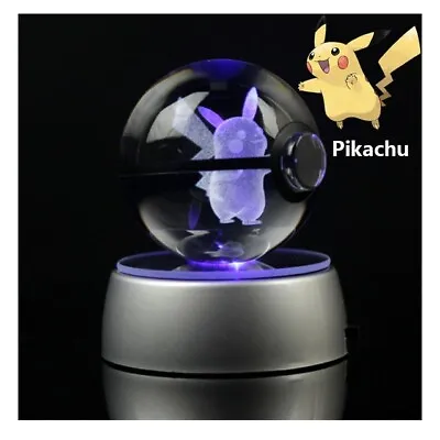 3D Crystal Ball Pikachu Figure Pokeball Engraving Crystal Model Led Light • $35