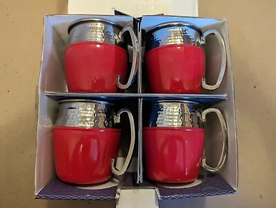 Member's Mark Moscow Mule Mugs 4-PC SET In BOX Red & Silver Tone SS Cups • $12