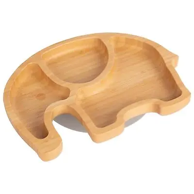 Tiny Dining Grey Elephant Bamboo Baby Suction Plate Toddler Weaning Feeding Set • £13