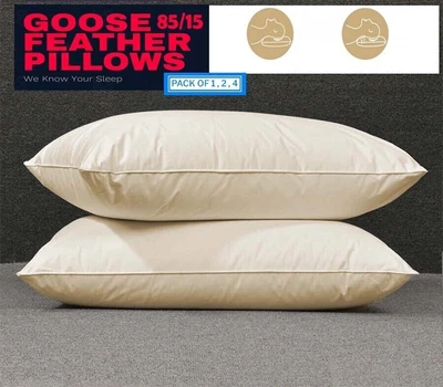 £12.95 • Buy Goose Feather & Down Luxury Pillows Firm Support Hotel Quality Pillow Pack 1,2,4