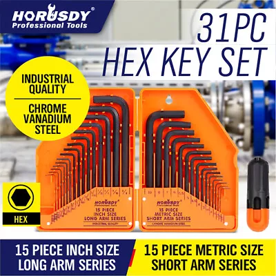 31PC Long Arm Hex Key SAE Metric Cr-V Allen L Wrench Driver Tool Set New • $13.99