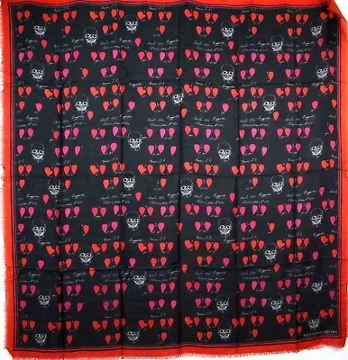 $377.29 • Buy Alexander McQueen Black/Red Modal/Wool  Petal Skull Shawl Scarf 505219 1074
