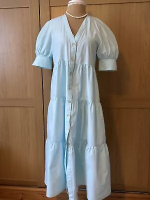 ZARA Poplin Panelled Dress Baby Blue/ Turquoise Size Xs • £35