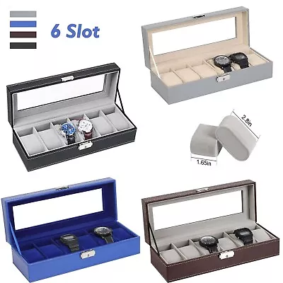 6Slot Leather Watch Box Organizer Mens Watch Display Case Jewelry Storage Holder • $18.99