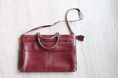 Vintage Burgundy Leather Briefcase/music Case. Slim And Stylish • $45