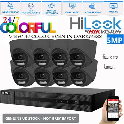 Hikvision Hilook Dvr System 5mp Colorful Dome Uhd Cctv Camera Security Home Kit • £58.43