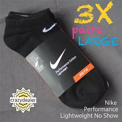 Nike Performance Lightweight Training Fitness No-Show Socks BLACK Large 3 Pairs • $13.99