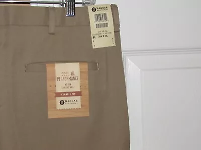 NWT New HAGGAR Cool 18 Performance Tan Khaki Pants 38 X 32 Comfort Waist No Iron • $19.99