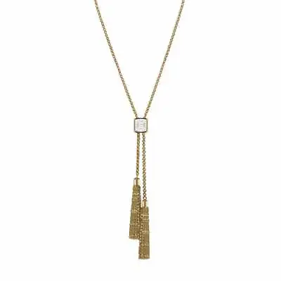 Kensington Clear Crystal Gold Tone Stainless Steel Tassel Lariat Necklace • £30
