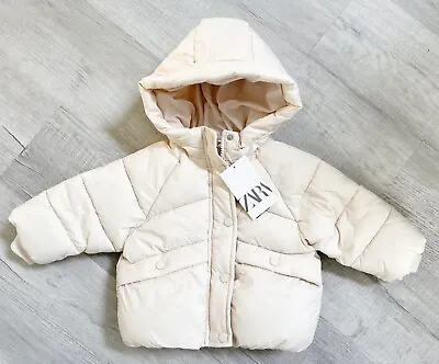 NWT! Zara Baby Toddler Kids Girl Beige Puffer Jacket Coat 9-12 Months • $27.98