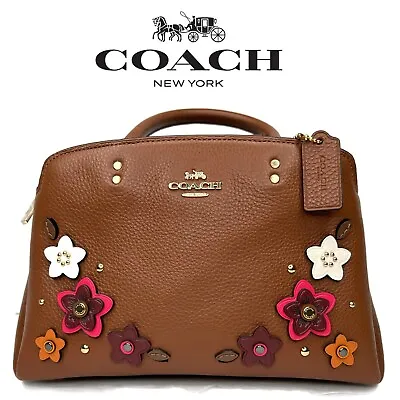 Coach Flower Floral Applique Rivet Brown Leather Mini Lillie 2849 Crossbody Bag • $499