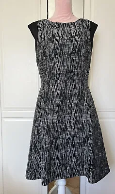 M&S Autograph Skater Dress Black Textured Size Uk 12 Formal Occasion Wear • £18.50