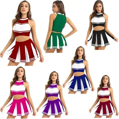 Women's Cheer Leader Costume Uniform Two Piece Cheerleading Fancy Dress Outfits • £24.54