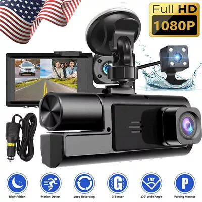 HD 1080P Car Dual Lens Dash Cam Front/Rear/Inside Video Recorder Camera G-sensor • $20.01