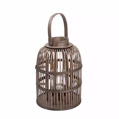 Wicker Lantern With Candle Holder Garden Lightning Table Light Rattan Lamp • £12.99