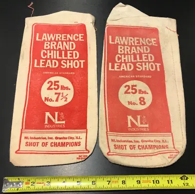 2 Lawrence Brand Chilled Lead Shot 25lb. No. 7-1/2 & No. 8 Canvas Bags! • $9.96