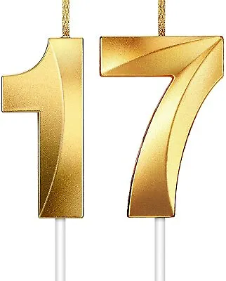 Birthday Cake Candle Number 17 Gold 17th Party Decoration Anniversary • £4.95