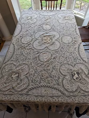 Amazing Antique French Normandy Lace Tablecloth Italian Needle Lace Insert 76x58 • $465