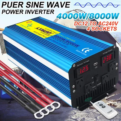 8000w Peak Car Power Inverter Pure Sine Wave Dc 12v To Ac 240v Converter Remote • $399.99